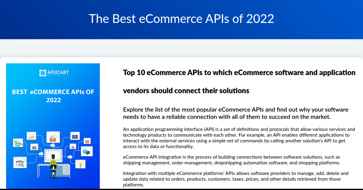 Best eCommerce APIs - API2Cart - Unified eCommerce API