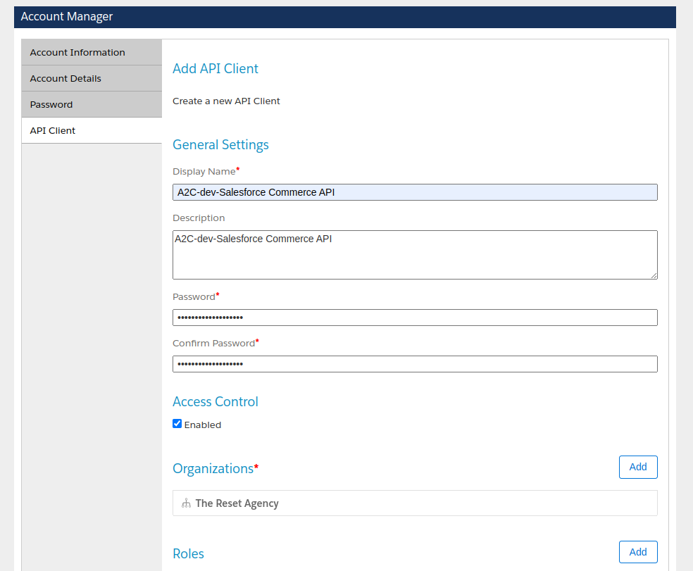 API client name and password