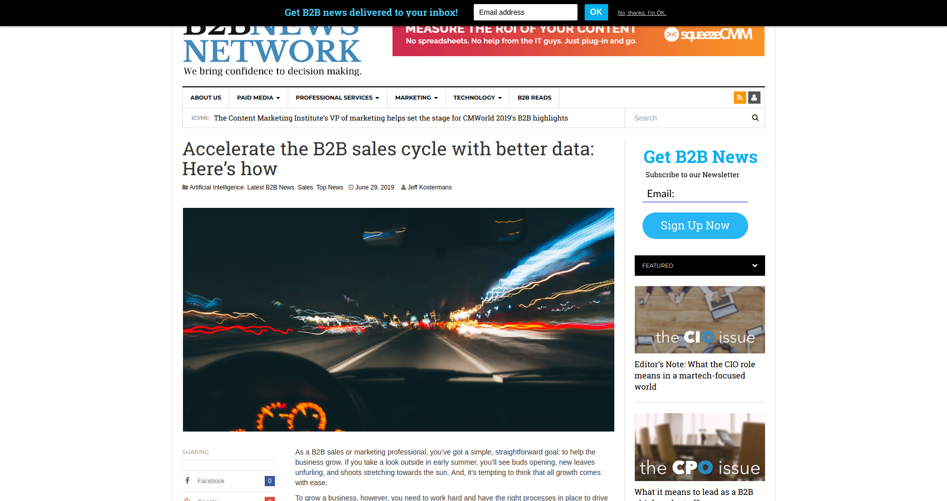 Article screenshot about using better data to accelerate B2B sales