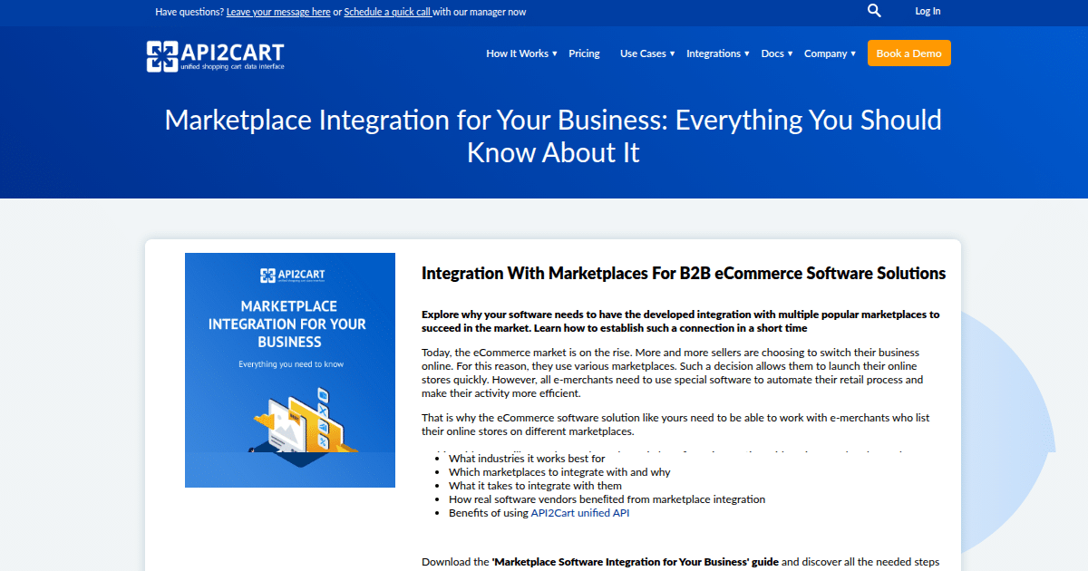 Guide on Marketplace Software Integration Development - API2Cart