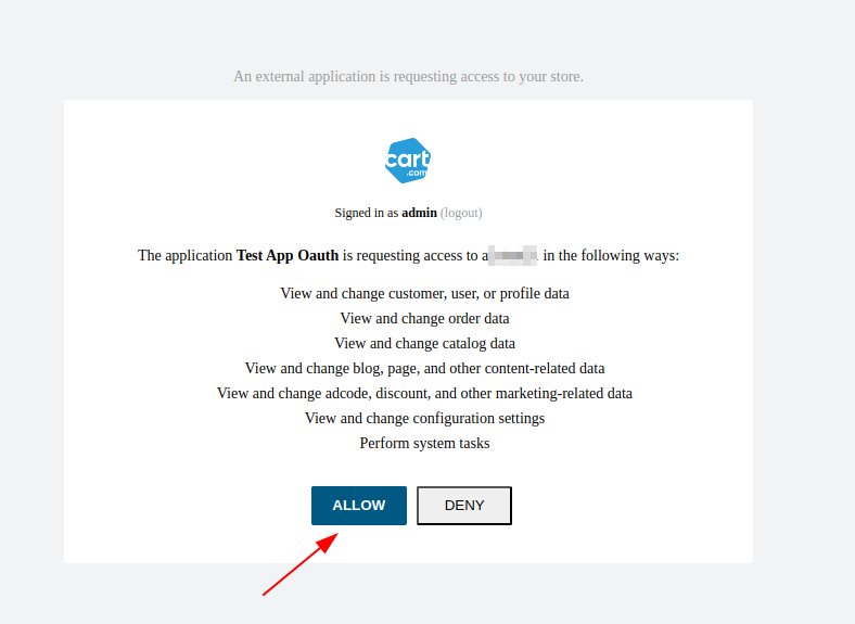 How to connect AmeriCommerce to API2Cart. Confirm screen