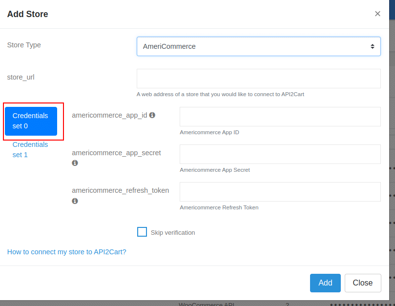 How to connect AmeriCommerce to API2Cart. Credential set 1