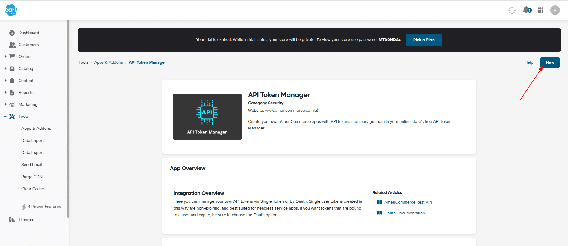 How to connect AmeriCommerce to API2Cart. Add new app