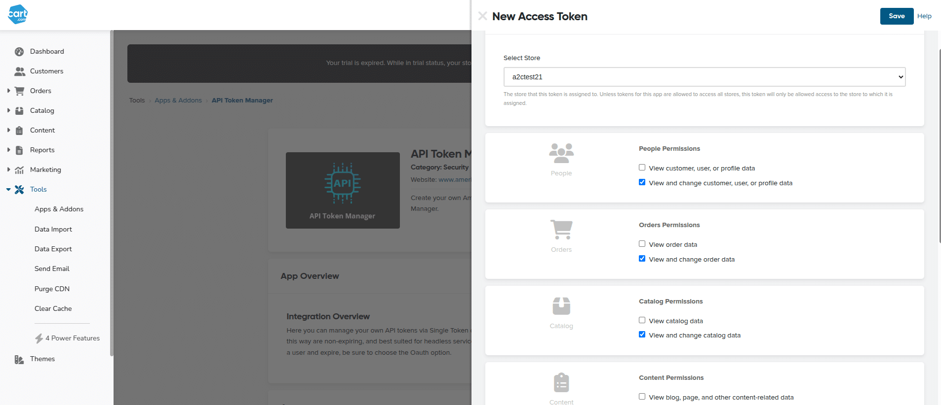 How to connect AmeriCommerce to API2Cart. Selecting scopes