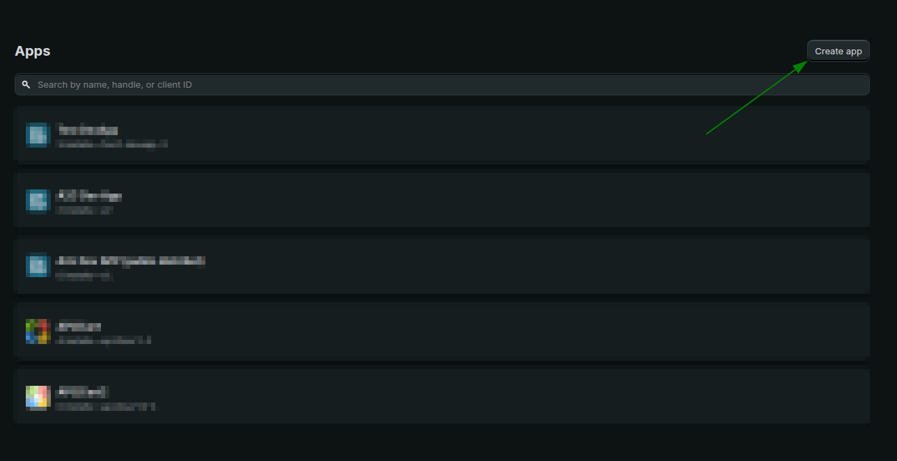 Create App button in Developer Dashboard