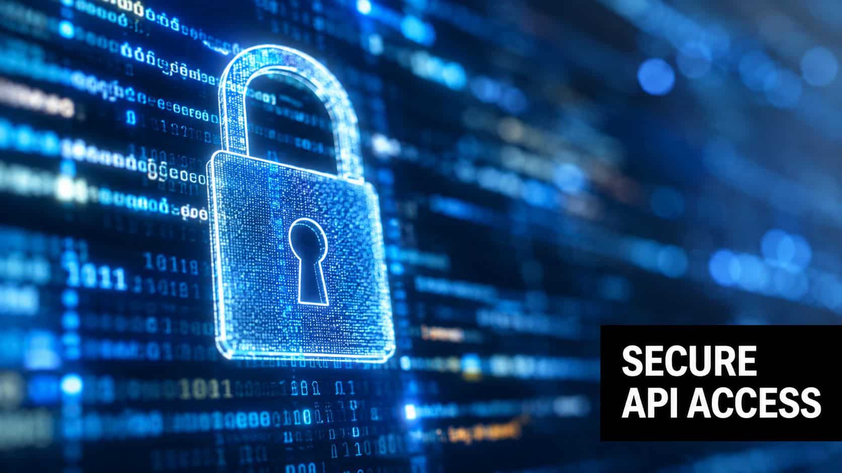 A digital graphic featuring a glowing padlock on a background of binary code representing secure API access.
