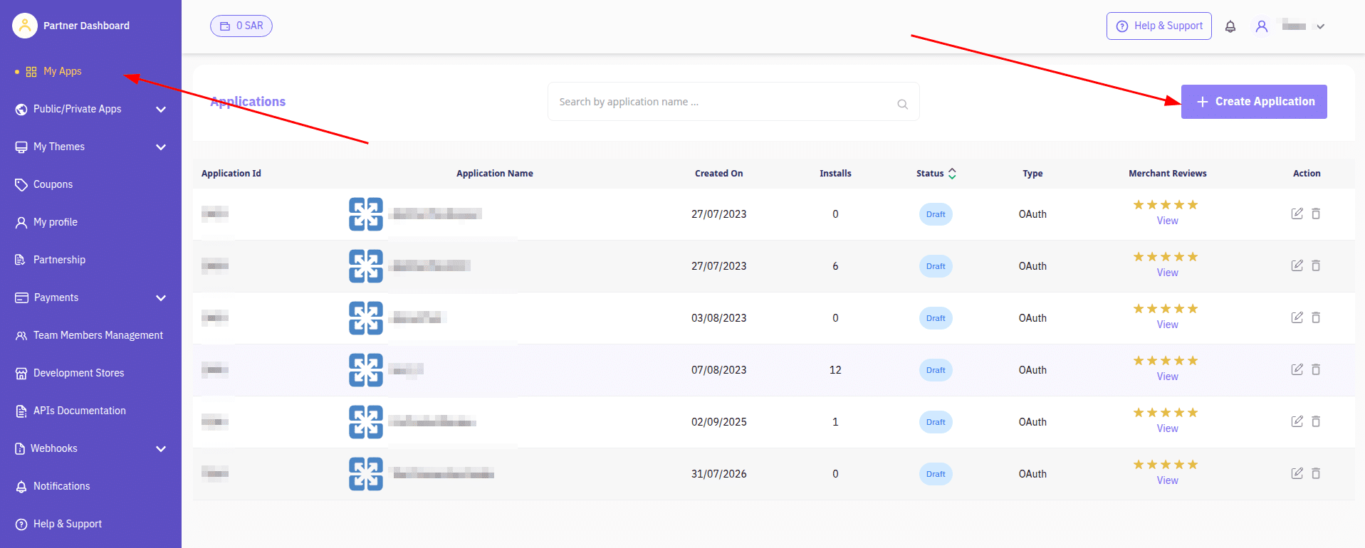 Create new application in Zid Partner Dashboard for API2Cart integration