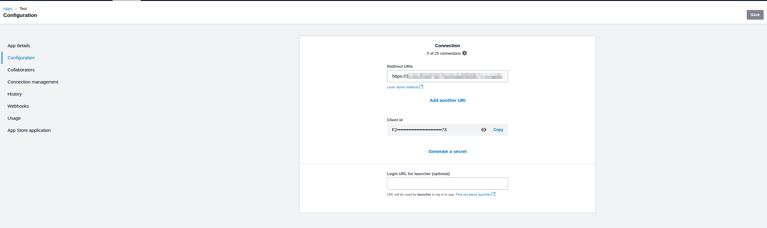 Xero app configuration page with the Client ID and Client Secret needed to connect Xero to API2Cart