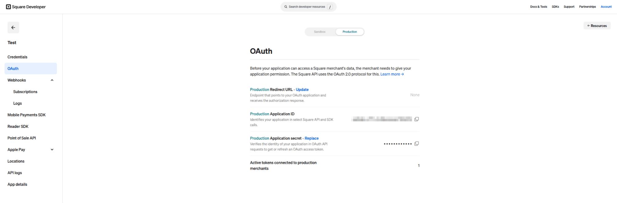 Configure Square OAuth Redirect URL and obtain Application ID and Secret